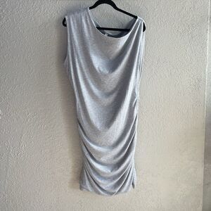 Tyche Grey Asymmetrical Ribbed Rouched Casual Dress - XL